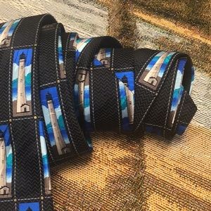 Divinity silk men’s necktie lighthouses blue black Matthew 5:16 inside